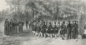 Valašská obchůzka v podání Cigánů a v podání muzikantů druhého pluku v domě knížete Ghiky, Ghospodar, Valašsko, 1839. od Denis Auguste Marie Raffet