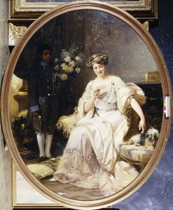 Portrét dámy, o níž se říká, že je Anna de Noailles, sedí po celé délce s černou stránkou v interiéru od Denis Etcheverry