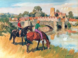 Anglická venkovská scéna (barevná litografie)