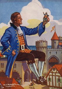 Gulliver a malí lidé (barevná litografie)