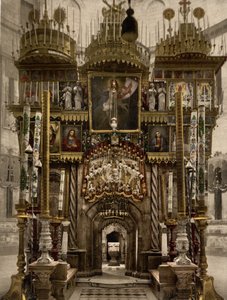 Interiér Božího hrobu, Jeruzalém, Svatá země, kolem 1890-1900 (fotochromový tisk) od Detroit Photographic Co.