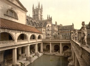 Římské lázně a opatství, Bath, asi 1890-1900 (fotochromový tisk) od Detroit Publishing Co.