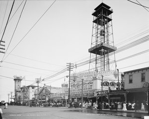 Surf Avenue, Coney Island, cca 1904 (černobílá fotografie)