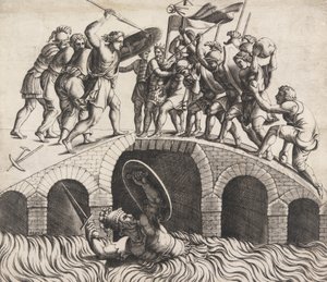 Horatio Coclès Záchrana plaváním, 16. století.