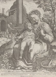 Svatá rodina v Egyptě, s Josefem jako tesařem v pozadí..., [1577], znovu vydáno 1774.