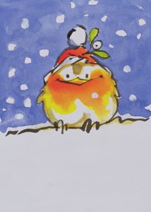 Christmas Robin (wc a inkoust na papíře)