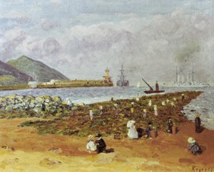 La escollera (Jistič nebo vlnolam). Obraz Daria de Regoyose (1875-1913). Olej na plátně. Španělský impresionismus. Monitrol Museum of Montserrat v Barceloně.