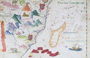Madagaskar a pobřeží východní Afriky, detail z atlasu světa, 1565 od Diego Homem