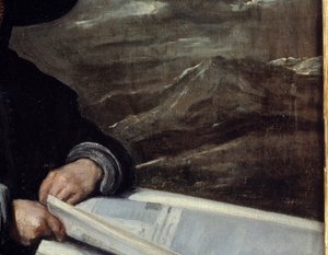 Portrét šaška Diega de Acedo říká bratranec Detail. Obraz Diega Rodrigueze de Silva y Velasquez (1599-1660) od Diego Velázquez