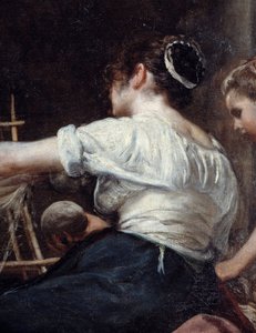 Přadleny aneb bajka o Arachne Detail dělníka. Obraz Diega Rodrigueze de Silva y Velasquez (1599-1660), c. 1653. Slunce 2,2x2,89 m Madrid, Prado Museum od Diego Velázquez