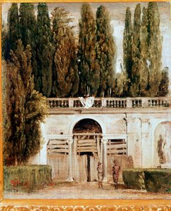 Pohled do zahrady vily Medicis (olej na plátně, kolem roku 1649) od Diego Velázquez