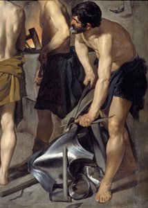 Vulkánova kovárna, detail. Jeden z kovářů pracuje na brnění. Obraz Diega Velasqueze (1599-1660) 1630 Ne. 2,23x2,90 m Madrid, muzeum Prado od Diego Velázquez