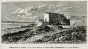 Dům Giuseppe Garibaldiho (1807-1882) v La Caprera (Sardinie), vyrytý podle kresby D. Lancelota, pro ilustraci příběhu dnešní Sýrie, panem Lortetem, děkanem lékařské fakulty v Lyonu, pověřeným vědecká mise ministerstva o