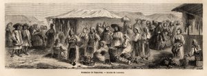 Chodící obyvatelstvo Tesmevaru (nebo Temešváru) v Rumunsku. Rytina k ilustraci plavby z Paříže do Bukurešti od Lancelota, kreslíře, v roce 1860, publikovaná v „Le tour du monde, nouveau journal des voyages“, pod vedením Edouarda Chartona