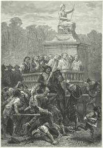 Bouře plná vězňů na cestě ke gilotině, Francouzská revoluce (rytina)