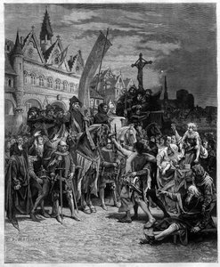 Etienne Marcel a čtení velkého nařízení z roku 1357, kterým byla zřízena monarchie ovládaná generálními státy - rytina podle obrazu Diogena Ulysse Napoleona Maillarta (1840-1926)
