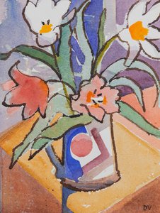 Tulipány (akvarel a tuš) od Dione Verulam