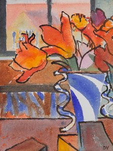 Tulipány (akvarel a tuš) od Dione Verulam