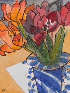 Tulipány (akvarel a tuš) od Dione Verulam