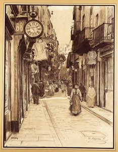 Plateria-Straße in Richtung Engelsplatz, Barcelona von Dionisio Baixeras-Verdaguer