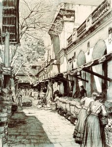 Náměstí trhu svaté Kateřiny v Barceloně (kresba) od Dionisio Baixeras Verdaguer