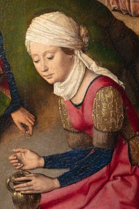 Farní kostel (Parochiekerk Sint-Pieter). Malování. Poslední večeře. Dirk Bouts. 1464-1468. Detail. Pravý panel. od Dirck Bouts
