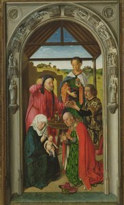 Klanění tří králů, c.1445 olej na detailu panelu z 36895 od Dirck Bouts
