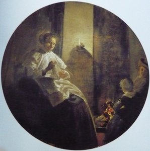 Žena šijící při svíčkách od Dirck Hals