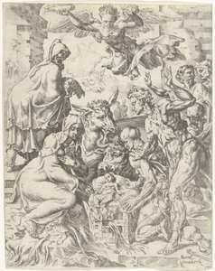Klanění pastýřů Pád lidstva a vykoupení skrze život a umučení Krista (název série) od Dirck Volckertsz. Coornhert (attributed to)