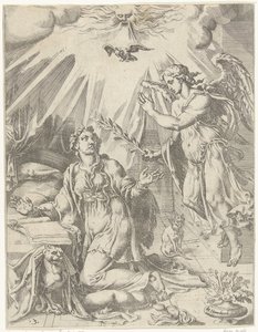 Zvěstování Pád lidstva a vykoupení skrze život a umučení Krista (název série) od Dirck Volckertsz. Coornhert (attributed to)