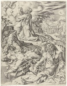 Kristus v zahradě Getsemanské Pád lidstva a vykoupení skrze život a umučení Krista (název série) od Dirck Volckertsz. Coornhert (attributed to)
