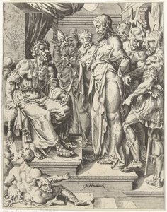 Kristus před Herodem Pád lidstva a vykoupení skrze život a umučení Krista (název série) od Dirck Volckertsz. Coornhert (attributed to)