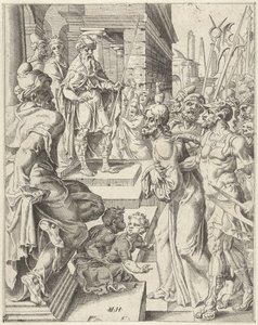 Kristus před Pilátem Pád lidstva a vykoupení skrze život a umučení Krista (název série) od Dirck Volckertsz. Coornhert (attributed to)