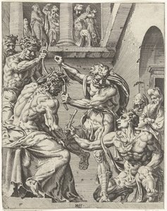 Kristus je korunován trnovou korunou Pád lidstva a vykoupení skrze život a umučení Krista (název série) od Dirck Volckertsz. Coornhert (attributed to)