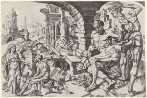 Job je bičován Satanem od Dirck Volckertsz. Coornhert (attributed to)