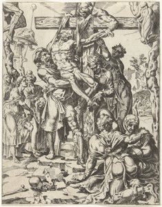 Sestup z Kříže Pád lidstva a vykoupení skrze život a umučení Krista (název série) od Dirck Volckertsz. Coornhert (attributed to)