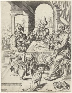 Jídlo v Emauzích Pád lidstva a vykoupení skrze život a umučení Krista (název série) od Dirck Volckertsz. Coornhert (attributed to)