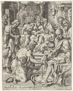 mytí nohou Pád lidstva a vykoupení skrze život a umučení Krista (název série) od Dirck Volckertsz. Coornhert (attributed to)