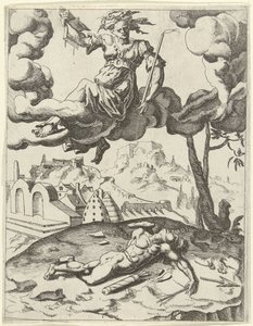 Víra vítězí nad smyslnou láskou Triumphs of Petrarc (název série) od Dirck Volckertsz. Coornhert (possibly)