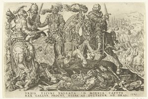 Zajetí Františka I. v bitvě u Pavie, 1525 Vítězství Karla V. (název série) Divi Caroli. v. imp. opt. max. victoriae, ex multis praecipuae (název série) od Dirck Volckertsz. Coornhert (possibly)