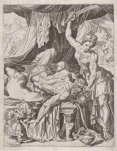 Judith usekne Holofernesovi hlavu Ženská listina (název série) od Dirck Volckertsz. Coornhert