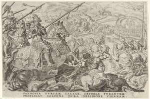 Reliéf Vídně, 1529 Vítězství Karla V. (název série) Divi Caroli. v. imp. opt. max. victoriae, ex multis praecipuae (název série) od Dirck Volckertsz. Coornhert