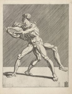 Dva zápasníci Wrestlers (název série) od Dirck Volckertsz. Coornhert