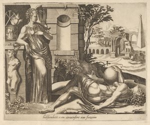 Trpělivost jako vítěz nad štěstím z šesti výroků o štěstí, ca. 1560.