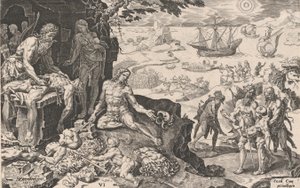 Císařská vojska přinášející civilizaci Indiánům, z Vítězství císaře Ch..., 1555.
