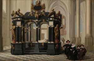 Eine Familie am Grab des Prinzen William I. in der Nieuwe Kerk, Delft. 1645 od Dirck van Delen