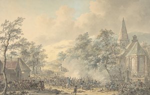 Bojová scéna s kostelem vpravo, ca. 1790-1800. od Dirk Langendijk