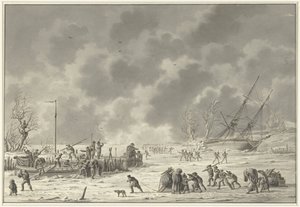 Lety Landzaten u Texelu, leden 1795 Odcházení Canonier Booten a Vlugt z Landzaaten v měsíci prosinci 1794 (název na předmětu)
