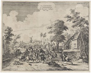 Španělé pod vedením Dona Cantelma poraženi u Borgerhout, 1643 Don Cantelmo tot Burgerhout By Antwerp Struck Anno 1643 (název na objektu)