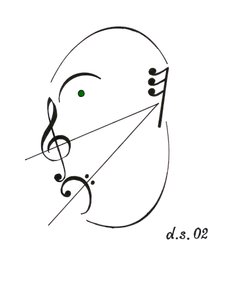 Diminuendo face - zpívající obličej nakreslený pomocí hudebního symbolu pro diminuendo a různých dalších hudebních notací. od Dmitri Smirnov